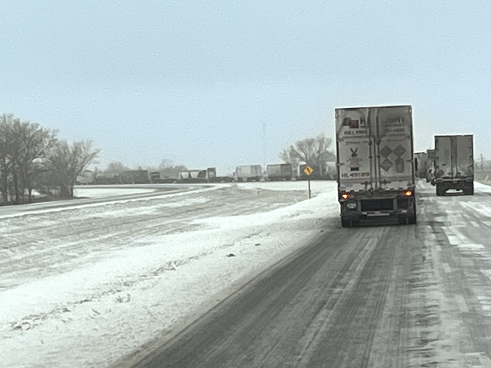 Traffic slowly moving on Highway 1 following Tuesday morning accident near Belle Plaine